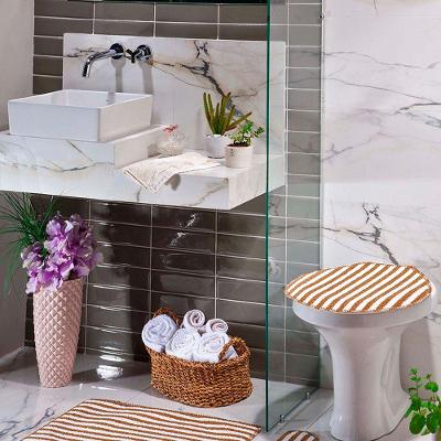 Kit Tapete Banheiro 3 Peças Listras Caramelo Slim
