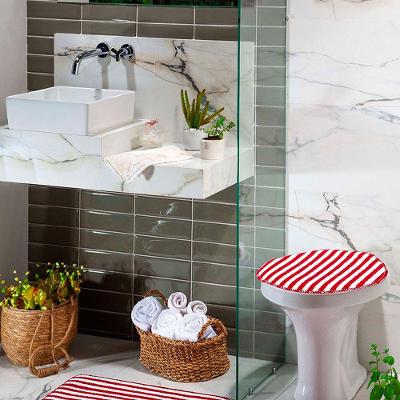 Kit Tapete Banheiro 3 Peças Listras Vermelho Slim