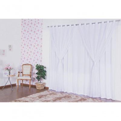 Cortina Para Sala Ou Quarto Microfibra Com Voil 2,00 Branca