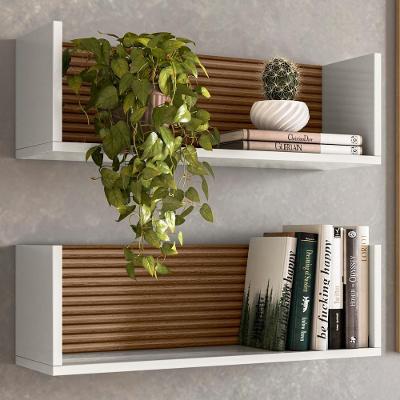 Kit 02 Nichos Parede 14064 Off White Cristal Ripado Madeira Dmad Off White Cristal Ripado Madeira