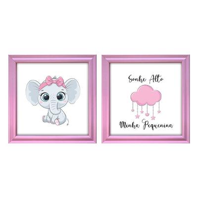Kit 2 Quadro Infantil Elefanta Menina Moldura 2