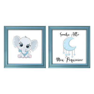 Kit 2 Quadro Infantil Elefante Menino Moldura 2