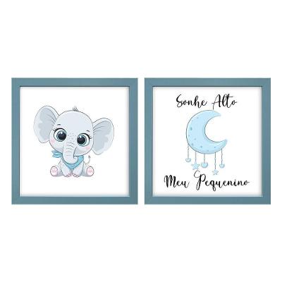 Kit 2 Quadro Infantil Elefante Menino Moldura 1