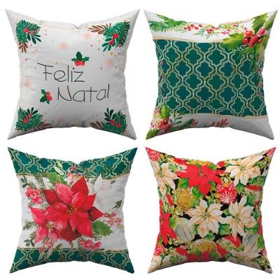 Kit 4 Almofadas Cheias Natalinas Floral Feliz 45Cm X 45Cm