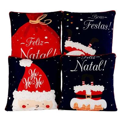 Kit C/ 4 Capas De Almofadas 45Cm X 45Cm C/ Viés Feliz Natal