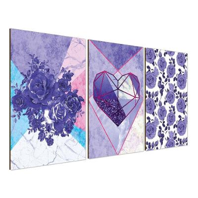 Kit Placa Decorativo Com Textura 3 Un 20X30 Coração E Flores