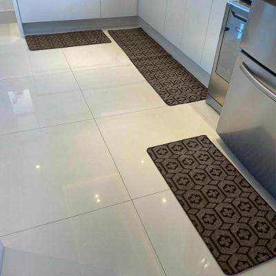 Kit Jogo De Cozinha Carpete Geométrico Elegante 3pçs Marrom
