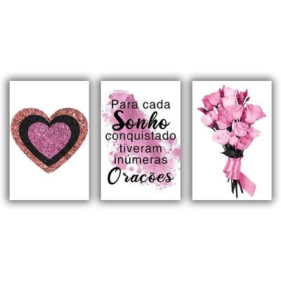 Kit Placas Quadros Decorativos 3pçs 20x30 Sonho E Oração