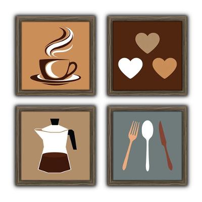 Quadro Cozinha Copa Cantina Objetos Café Xícara Madeira