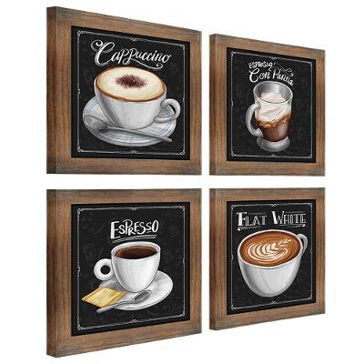 Quadro Café Expresso Padaria 4 Un Titulos Moldura Ypê