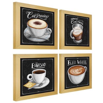 Quadro Decorativo 20X20Cm 4 Un Titulos Moldura Marfim