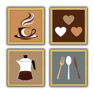 Quadro Cozinha Copa Cantina Objetos Café Xícara Marfim