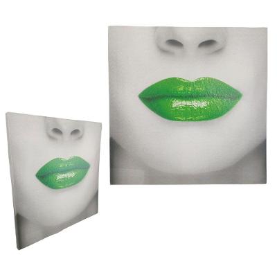 Quadro Labio Batom Verde Moldura 40x40 Textura Decoraçao Consultorio Casa Sala Quarto Recepçao Decoraçao
