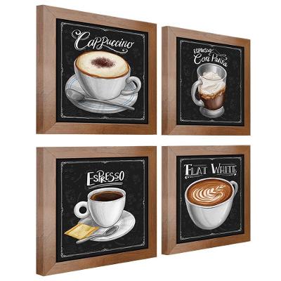 Quadro Decorativo 12X12Cm 4 Un Titulos Moldura Ocre