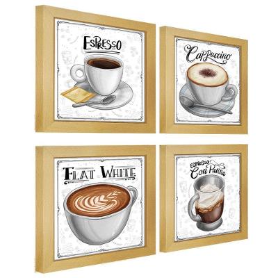 Quadro Café Expresso Padaria 2 Titulos Moldura Marfim