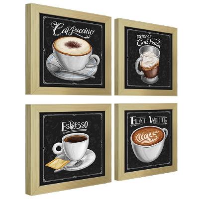 Quadro Café Expresso 4Un Titulos Moldura Marfim Listrado