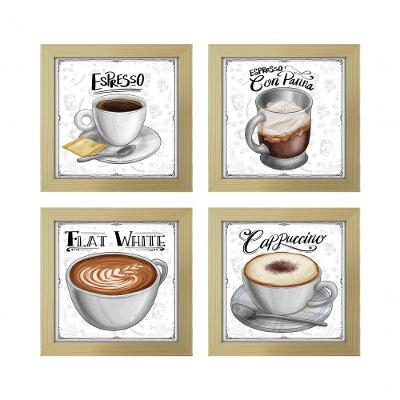 Quadro Café Expresso 2 Titulos Moldura Marfim Listrado
