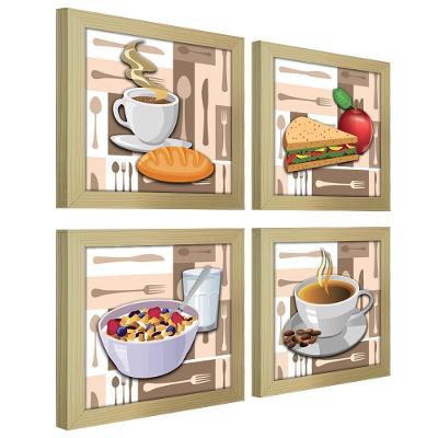 Quadro 20X20Cm Kit 4Un Titulos Moldura Marfim Listrado