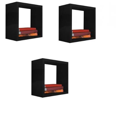 Kit 3 Nicho Decorativo 50X50X20 Cm Preto Em Mdf