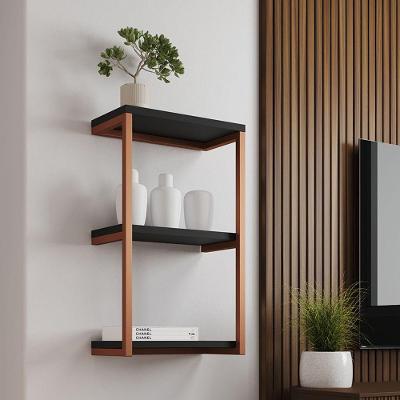 Nicho De Parede 3 Prateleiras Cobre E Preto Marrom