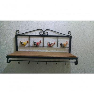 Prateleira Cozinha Ferro Galinhas Madeira 60 Cm Largura