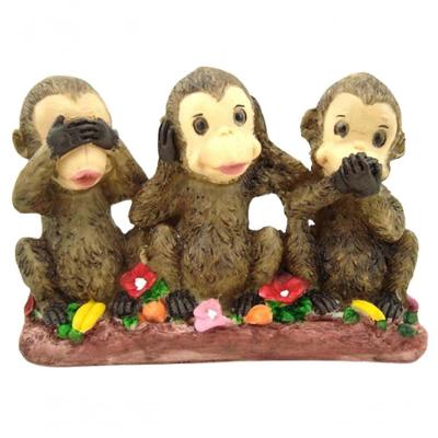 Estatueta Sala Quarto Geek Trio Macacos Resina 11x15