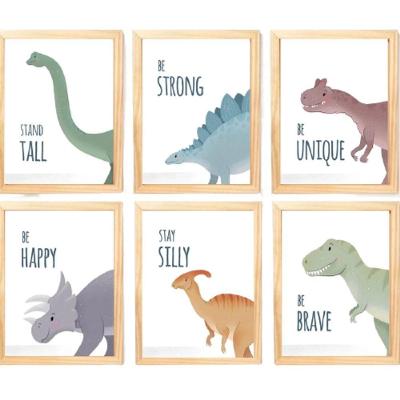 Quadro Infantil Dinossauro 6 Un A4 Vidro E Pendurador.