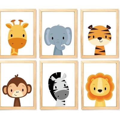 Quadro Infantil Safari 6 Un A4 Vidro E Pendurador.