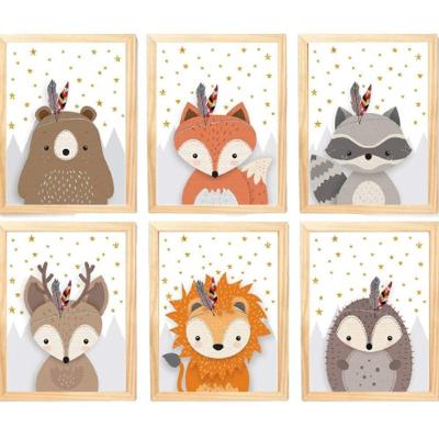 Quadro Infantil Safari 6 Un A4 Vidro E Pendurador.
