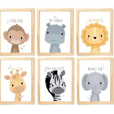 Quadro Infantil Safari 6 Un A4 Vidro E Pendurador.