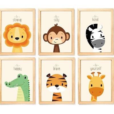 Quadro Infantil Safari 6 Un A4 Vidro E Pendurador