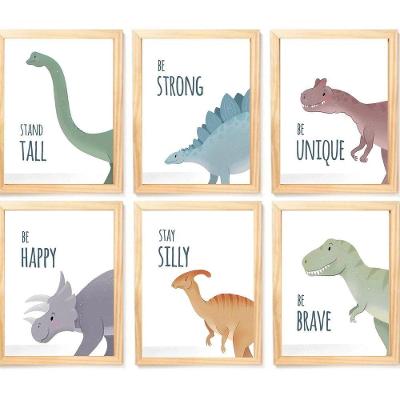 Quadro Infantil Dinossauro 6 Un A4 Vidro E Pendurador