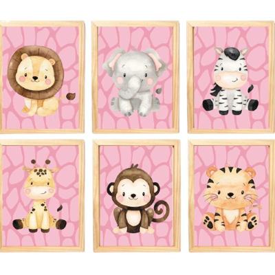 Quadro Infantil Rosa 6 Un A4 Vidro E Pendurador