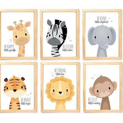 Quadro Infantil Safari 6 Un A4 Vidro E Pendurador.