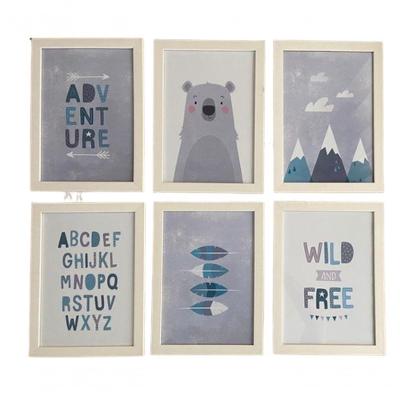 Quadro Infantil Urso 6 Un A4 Vidro E Pendurador.