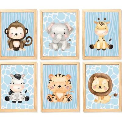 Quadro Infantil Safari 6 Un A4 Vidro E Pendurador.