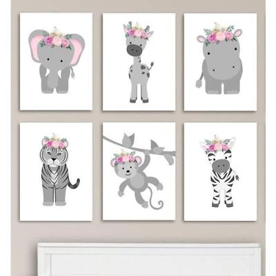 Quadro Infantil Safari Rosa 6 Un A4 Vidro E Pendurador