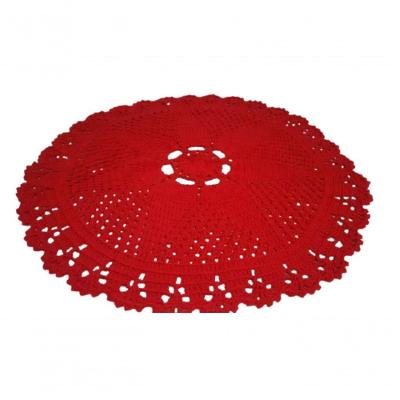 Tapete De Crochê Redondo Vermelho Artesanal