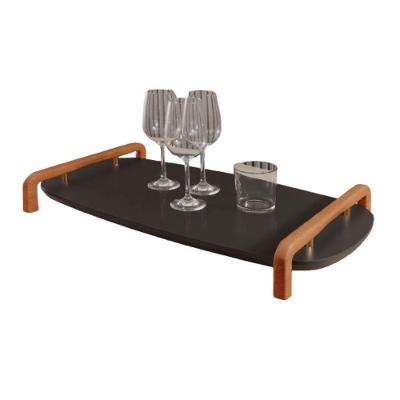 Bandeja Barcelona Decorativa Preto Com Detalhes Em Metal Dourado