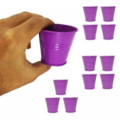 Balde Cachepot De Metal Para Mesa Mini Roxo Kit Com 12