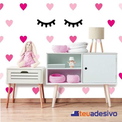 2 Cílios Olhos Fechados Adesivos Parede Infantil + Coração Cor Rosa