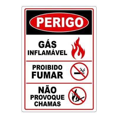 Adesivo Placa Perigo Gás Inflamável Proibido Fumar Não Provoque Chamas Vermelho