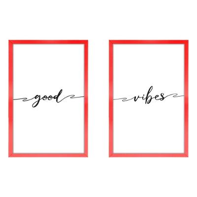 Kit 2 Quadros Decorativos Casal Frases Good Vibes 40X60Cm Titulo Moldura Vermelha