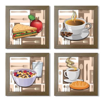Quadro Decorativo Cozinha Café Manhã Padaria 20X20Cm Kit 4Un Titulo Moldura Madeira