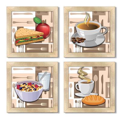 Quadro Decorativo Cozinha Café Manhã Padaria 20X20Cm Kit 4Un Titulo Moldura Carvalho