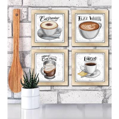 Quadro Decorativo Café Expresso Padaria Cozinha 12X12Cm 2 Titulo Moldura Carvalho