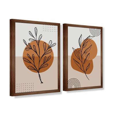 Quadro Decorativo Caixa Alta 2 Un 40X60 Folhas Minimalistas Titulo Moldura Madeira