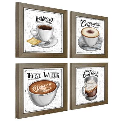 Quadro Decorativo Café Expresso Padaria Cozinha 12X12Cm 2 Titulo Moldura Madeira