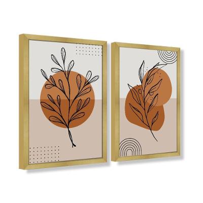 Quadro Decorativo Caixa Alta 2 Un 40X60 Folhas Minimalistas Titulo Moldura Marfim