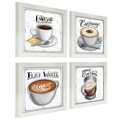 Quadro Decorativo Café Expresso Padaria Cozinha 12X12Cm 2 Titulo Moldura Branca